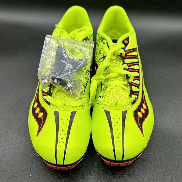 NEW in BOX Saucony Spitfre Yellow/orange men’s 11 track spikes - Picture 5 of 11